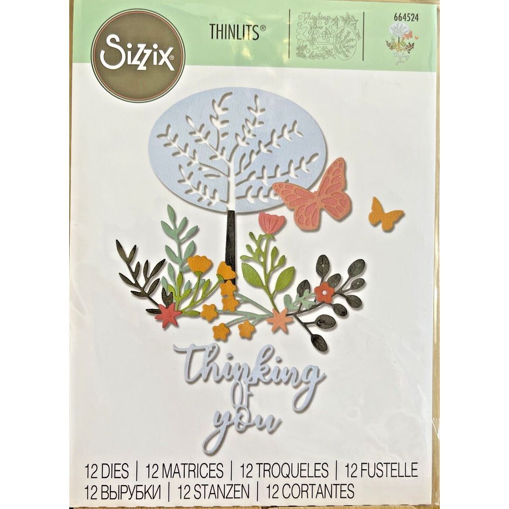 Sizzix Thinlits ~ THINKING OF YOU‎ ~ 12 Dies 664524, Butterflies, Trees, Flowers